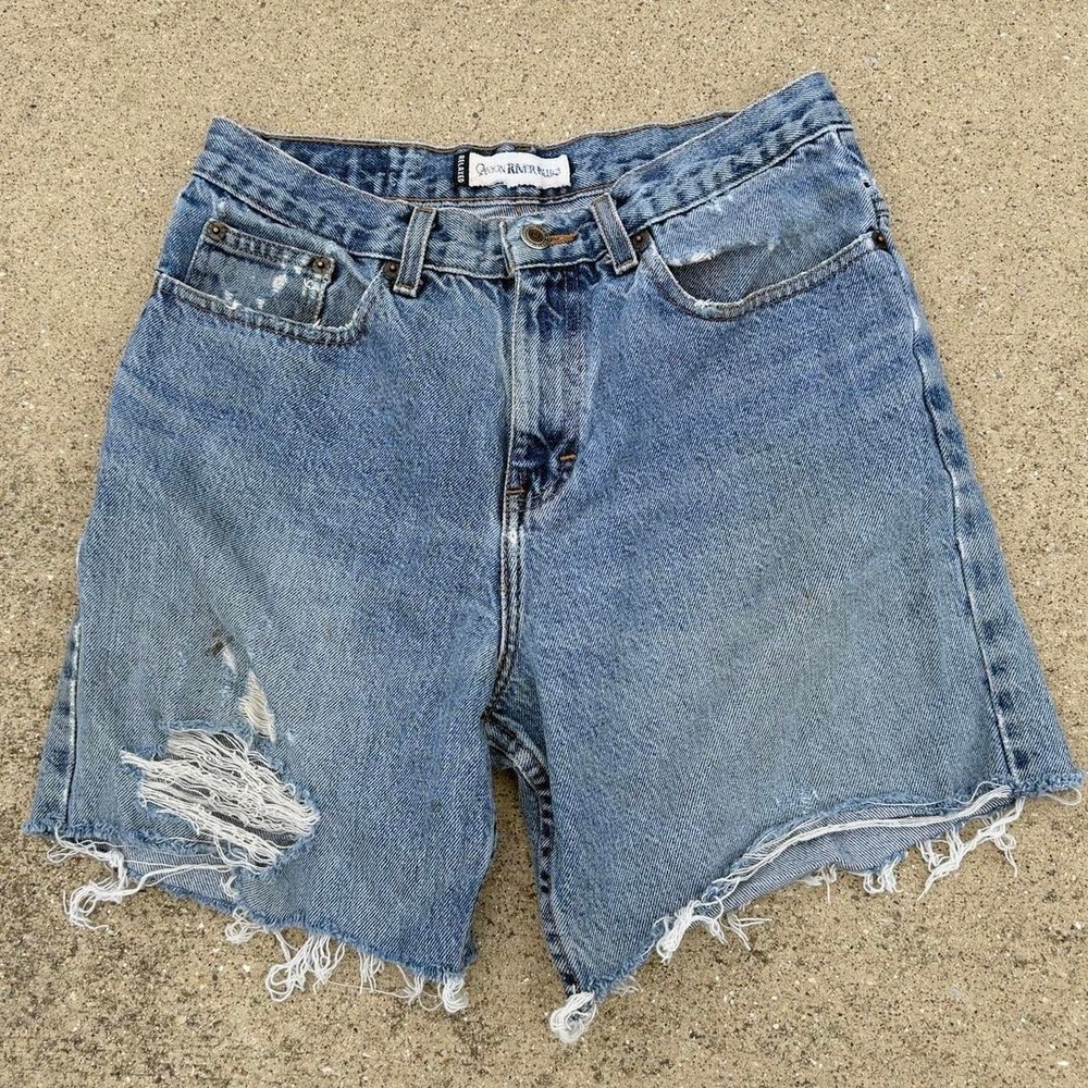 Vintage Canyon River Blues Grunge Distressed Light Wash Denim Jorts Mens 28W